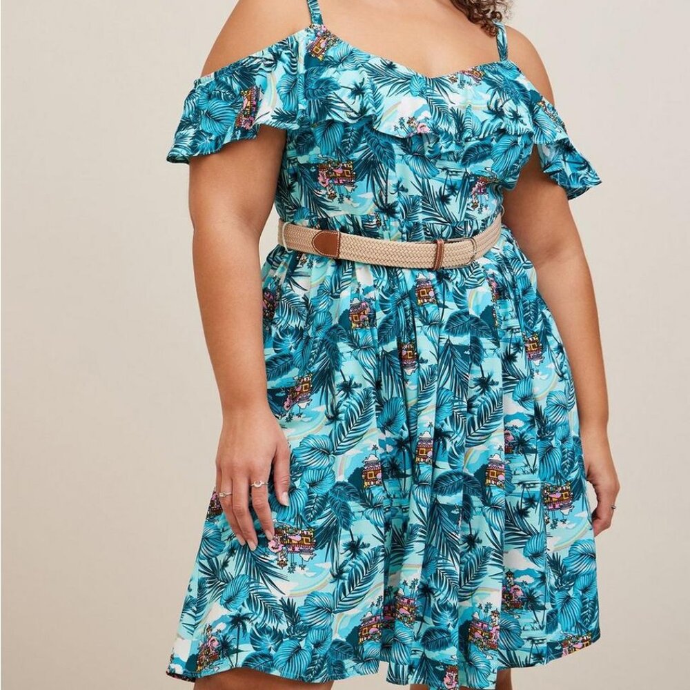 Torrid Disney Encanto Cold Shoulder Belted Dress Plus Size 5X Blue NO BELT GUC